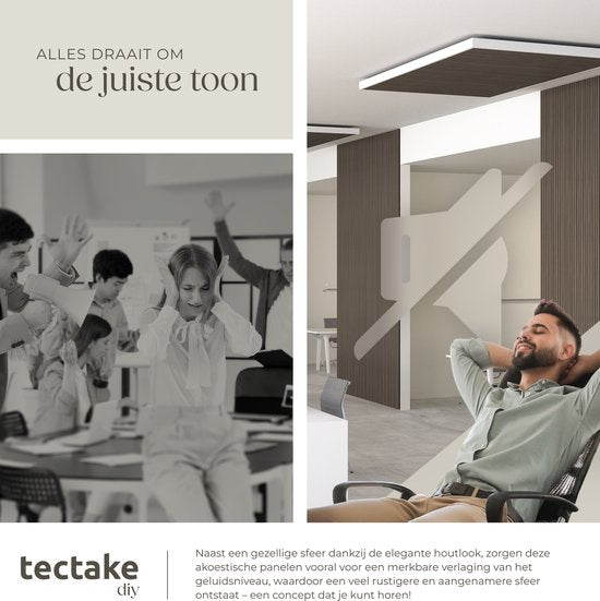 tectake® Acoustic Panels - Lot de 4 - Panneau mural acoustique - 60 x 120 cm - 2,88 m² - Panneaux muraux à taille réglable - Mur à lattes en MDF et placage bois - Isolation acoustique - Décoration murale élégante - Installation facile - Gris chêne