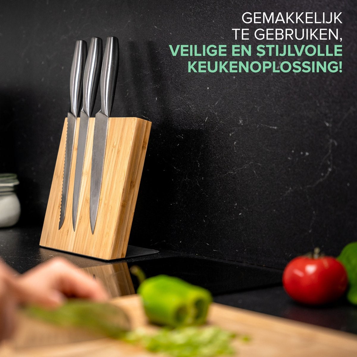 Messenblok Magnetisch 22x23CM - Messenmagneet Zonder Messen - Antislip - Bamboe Messenhouder - Magnetische Messenopberger van Coninx
