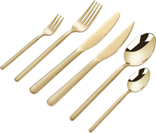 Deleca 6 Person Luxury Stainless Steel Cutlery Set Amor (36 pieces) - Spoons, Knives, Forks, Steak Knives & Pastry Forks - Lave-vaisselle - Gold Design Cutlery - 18/0 Stainless Steel
