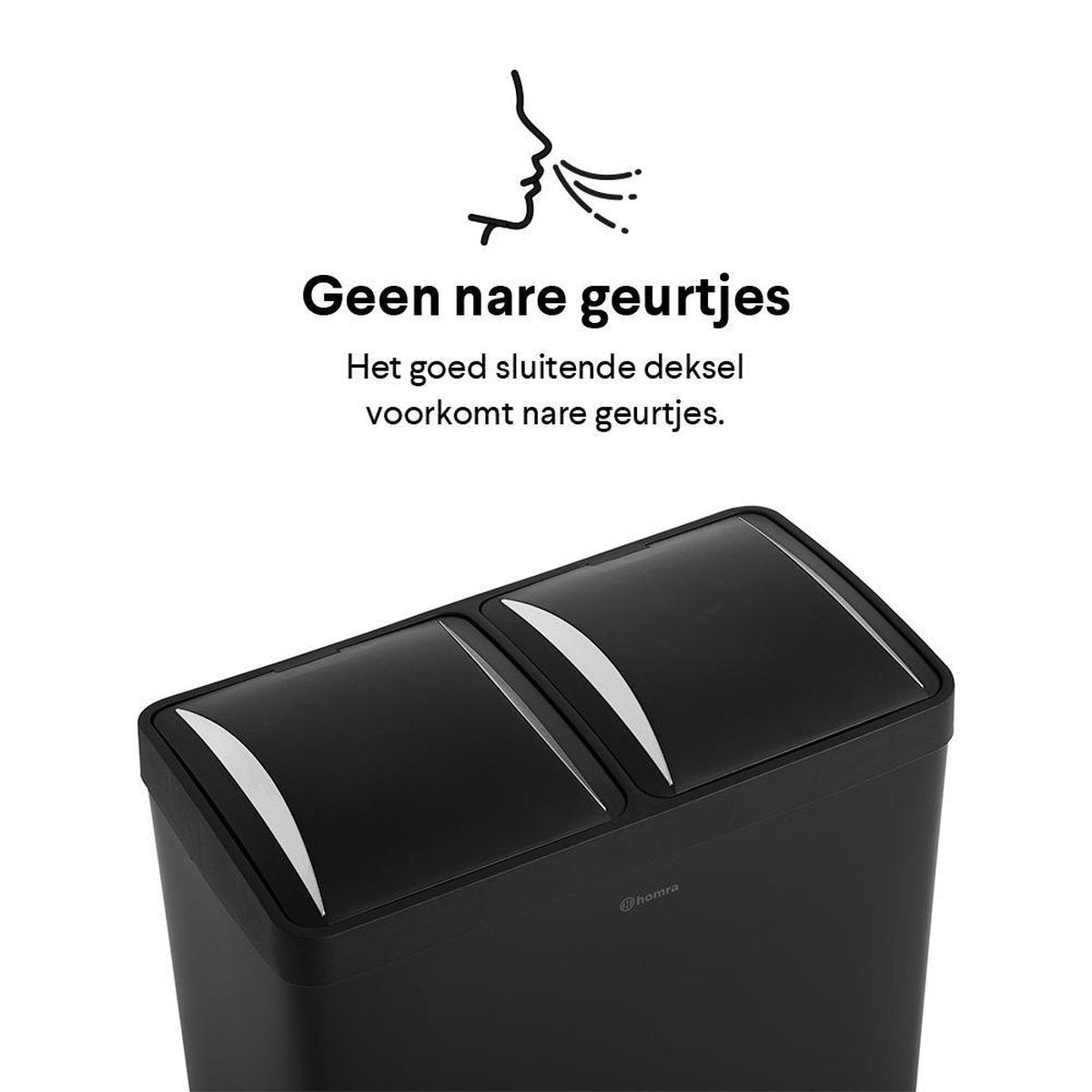 Poubelle de tri sélectif avec 2 compartiments - Homra NEVIQ - 2 x 30 L de capacité - Acier inoxydable de haute qualité - Poubelle noir