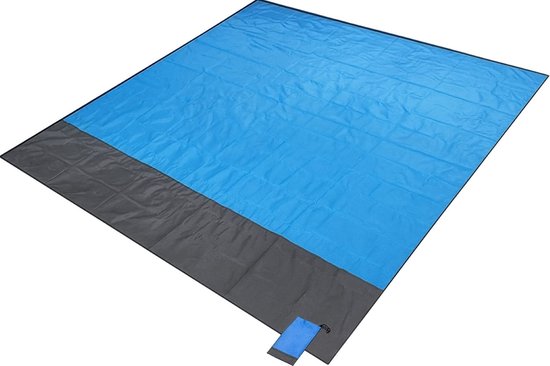 Tapis de plage – Nappe de pique-nique 210 x 200 cm – Hydrofuge – Léger – Bleu/Gris