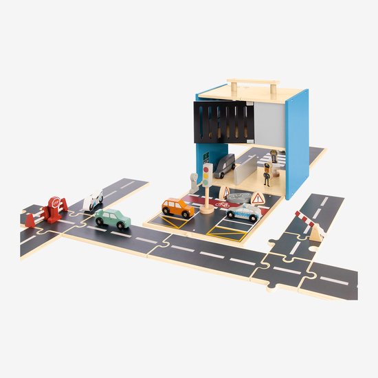 Commissariat de police en bois - univers de jeu « Commissariat de police Gordon » avec accessoires - transportable - pliable