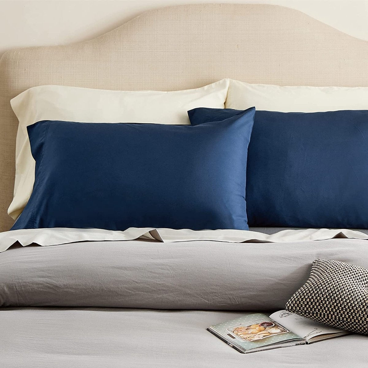 Kalm Kussensloop 60x70cm - 100% Hoogwaardige Katoen - Comfortabel en Vochtregulerend - Blauw/Wit