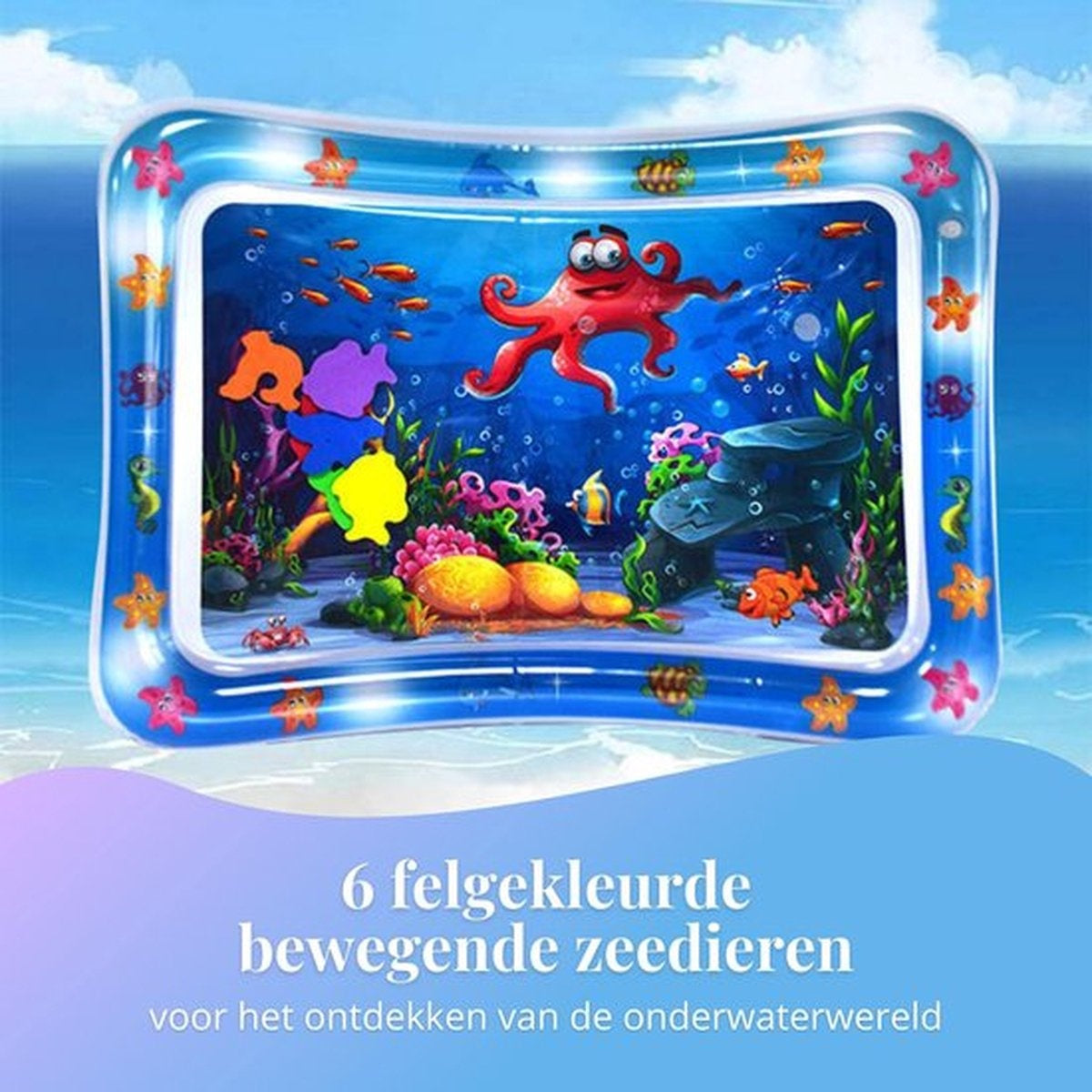 Tenify Waterspeelmat - Watermat - Speelkleed - Opblaasbaar - Tummy Time - Baby Speelgoed 0 Jaar - Kraamcadeau - Blauw
