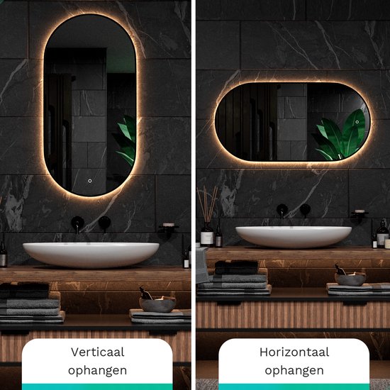 Mirlux Miroir de salle de bain avec éclairage LED et chauffage - Miroir mural ovale - Cadre noir - 120x60CM