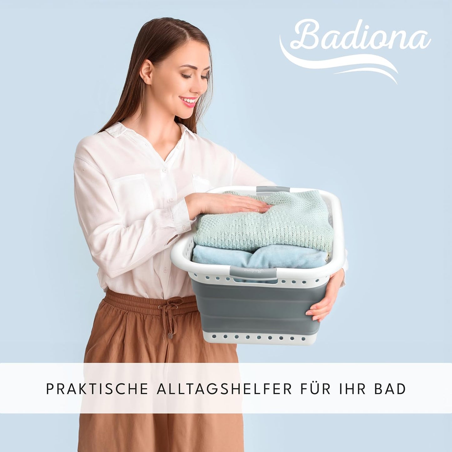 BADIONA Lot de 2 paniers à linge pliables 36L - Gris/Blanc - 61 x 45 x 27 cm - Peu encombrant et multifonctionnel