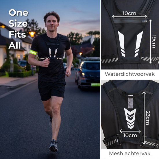 Gilet de course à pied réfléchissant Nuvance - Gilet de course à pied imperméable - Support pour téléphone de course à pied - Gilet de course à pied avec bande réfléchissante - Course à pied