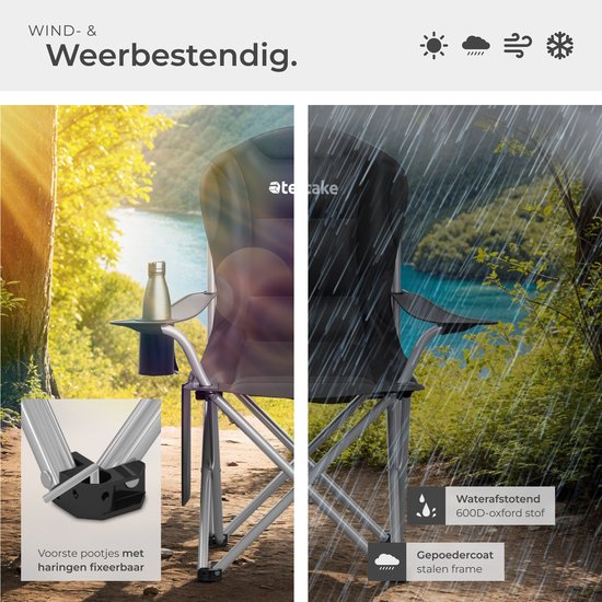 tectake® Chaise de camping - Chaise pliante - Avec porte-gobelet, compartiment de rangement et sac de transport - Chaise de luxe pour l'extérieur - Chaise Glamping