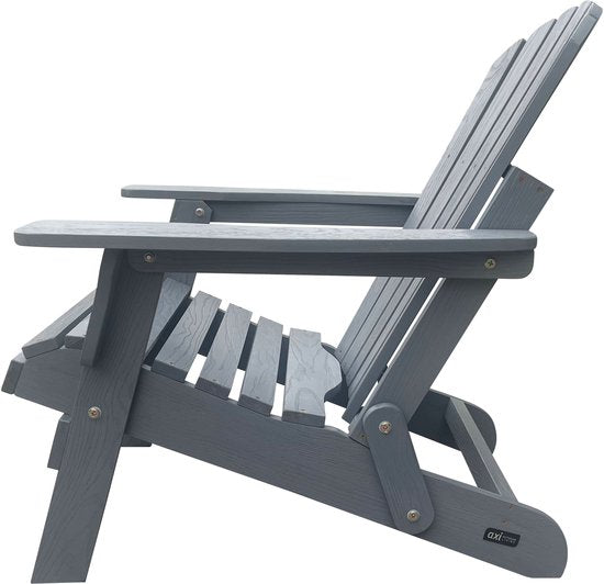 Chaise AXI Rosalie Adirondack Grise – Chaise de détente en bois avec accoudoirs – Pliable – Dossier haut – Chaise de jardin – 75,5 x 86,5 x 85 cm – 100 % bois de pruche certifié FSC