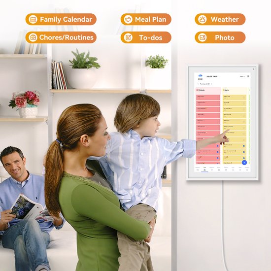 Cadre photo numérique TABWEE P15 15,6 pouces avec écran tactile – Full HD 1080p, planificateur familial intelligent, liste de tâches, écran interactif pour la cheminée – Montage mural ou sur bureau pour une organisation fluide