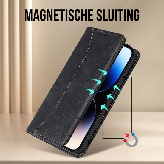 Étui Podec avec porte-cartes, compatible avec l'iPhone 12 Pro Max, étui noir pour téléphone - Étui « Bookcase » antichoc avec 1 protecteur d'écran - Étui portefeuille