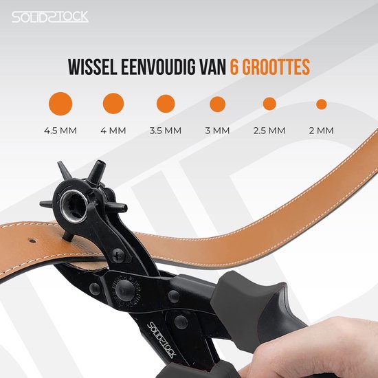 SolidStock : Perforateur professionnel pour ceinture - Règle de mesure incluse - Perforateur - Pince revolver - Noir