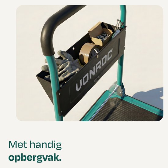 Chariot à plateau VONROC Premium – avec pneus gonflables – pliable – capacité de charge max. 300 kg – grande surface de chargement 90 x 60 cm – sangles de fixation incluses
