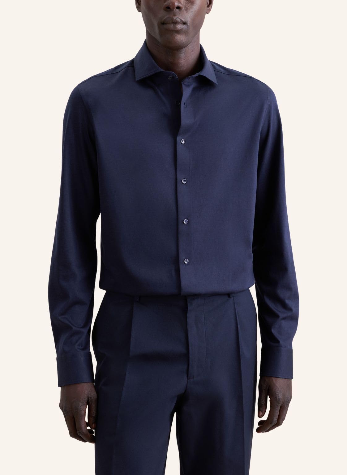 Chemise Seidensticker - Homme - Coupe Slim - Jersey - Col Kent - Manches longues - 42 - Bleu foncé
