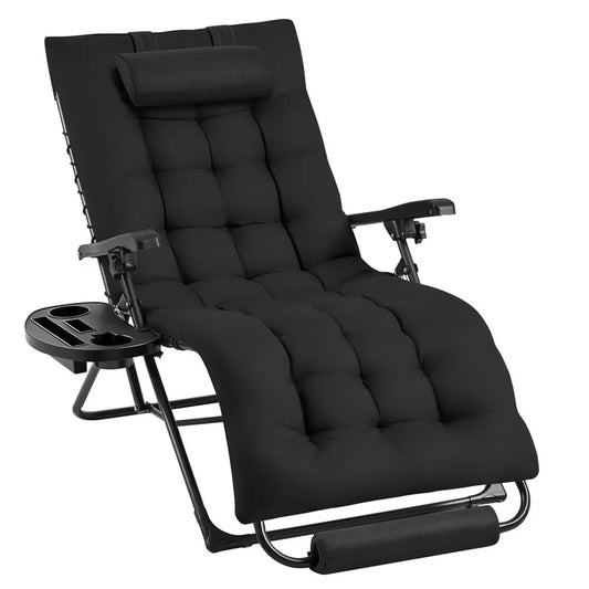 Yaheetech Zero Gravity Lounger 166.5 x 74.5 cm - Ajustable - Pliable - Coussin de tête - Porte-gobelet - Noir