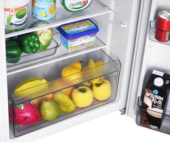 Tomado TRT5501W Réfrigérateur de table à faible consommation d'énergie - 109 litres - Avec compartiment congélateur - 55 cm de large - Silencieux : 37 dB - Éclairage LED - Classe énergétique C - Modèle autonome - Blanc