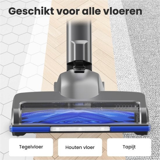 Aspirateur Balai - Auronic - Sans fil - Sans sac -Double batterie - Filtre HEPA lavable - 220 W - Gris/Bleu