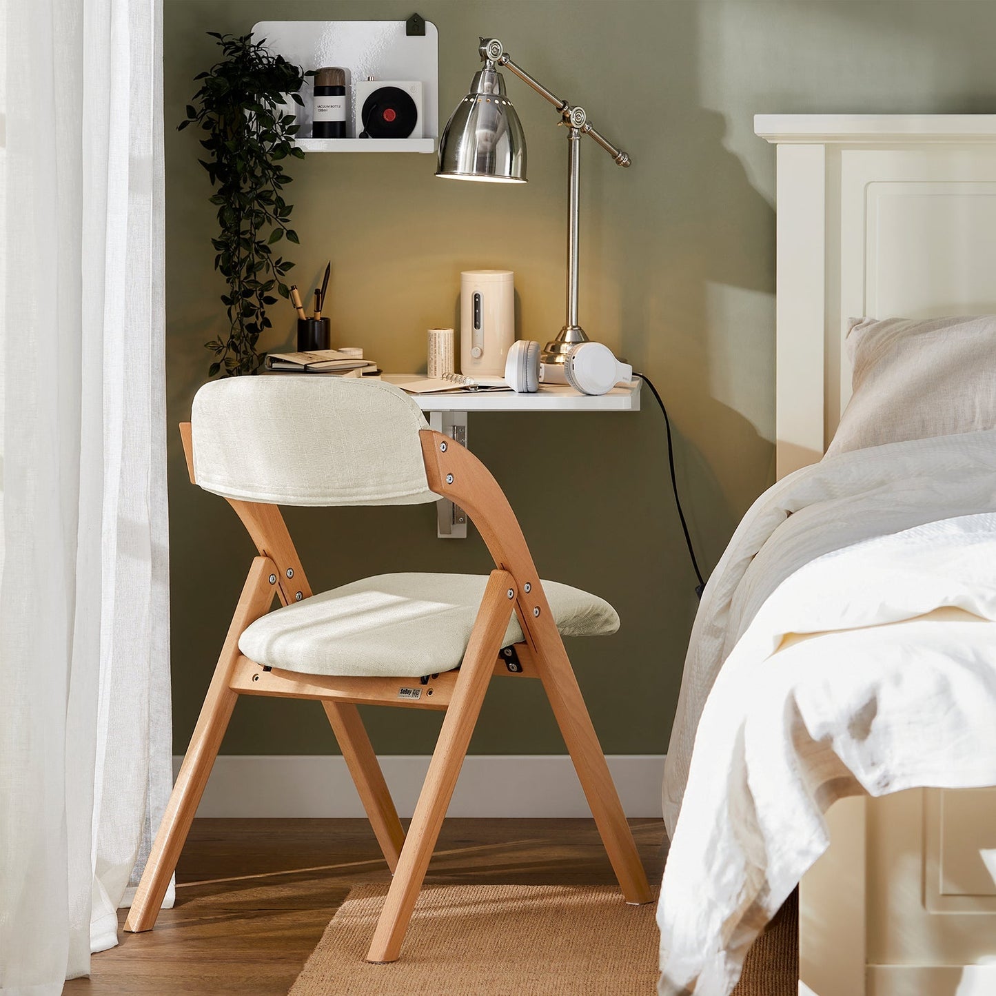 SoBuy Chaise pliante en bois avec assise rembourrée - 47x57x79 cm - Hêtre - Blanc