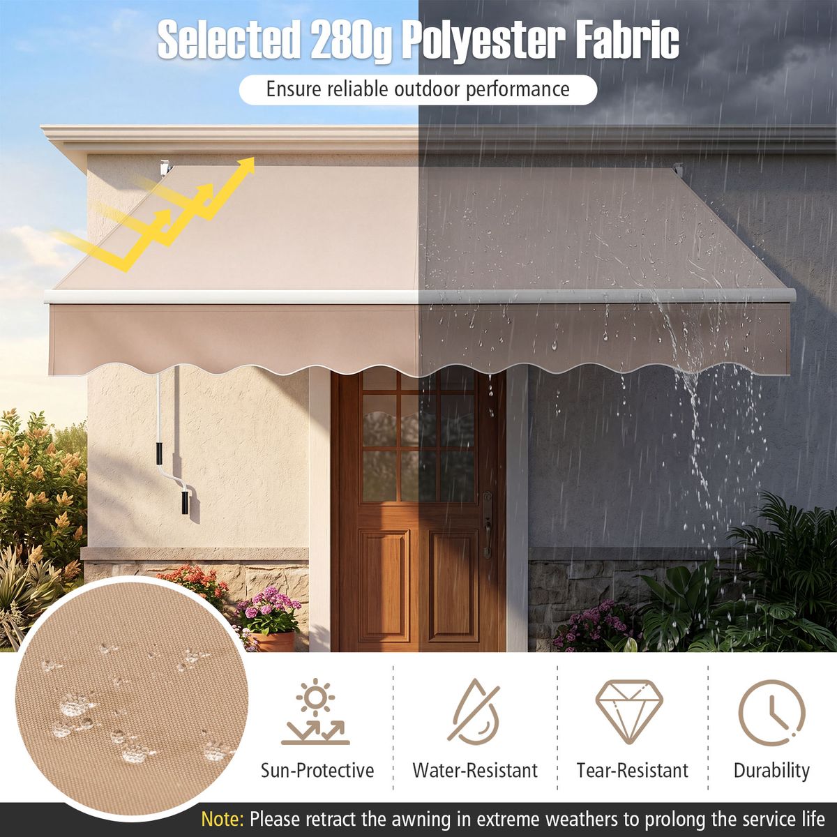 Auvent de terrasse extensible Coast - structure en aluminium - angle réglable - beige 245 x 200 cm