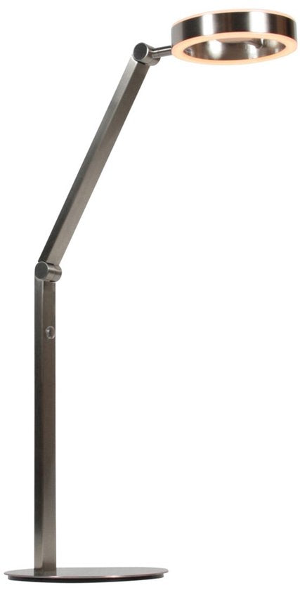 Lampe de table Ringlux 4139ST de Steinhauer - Élégante lampe en acier brossé, hauteur réglable de 40 à 75 cm, avec double éclairage LED et variateur tactile.