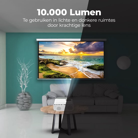 Spoused Beamer - Full-HD - 10 000 Lumens - Streaming depuis votre téléphone avec WiFi - Mini Beamer - Blanc
