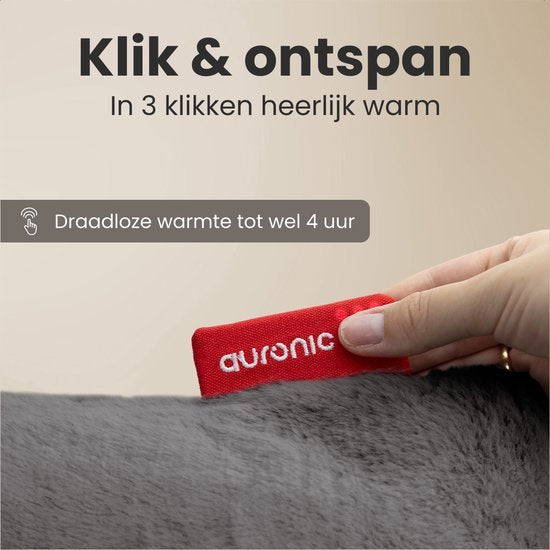 Auronic Heat Pillow - Plush- 45x60 - Sans fil - Rechargeable - Oreiller électrique - Infrarouge - Vert/Gris