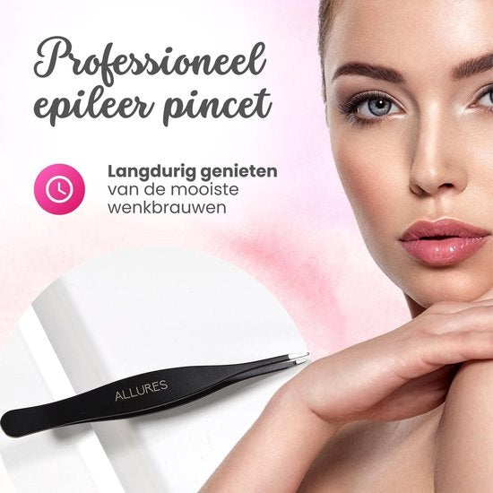 Allures Tweezers - Pince à épiler pointue - inclinée - Épilation - Beauté - Noir - acier inoxydable