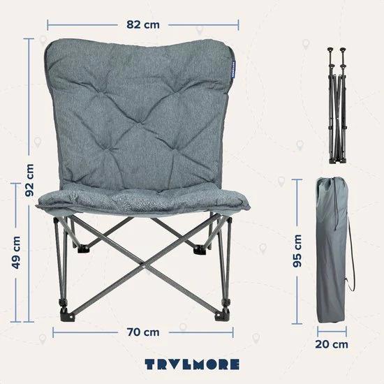 TRVLMORE Chaise de camping - Pliable - Sac de transport inclus - Chaise de camping - Chaise papillon - Capacité de charge 136 kg - Gris
