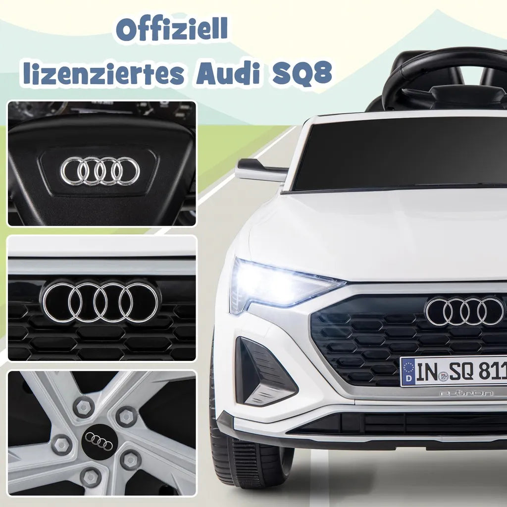 Coast Audi SQ8 Child Car White - Voiture électrique 12V avec télécommande, LED et musique - 98 x 49 x 43 cm