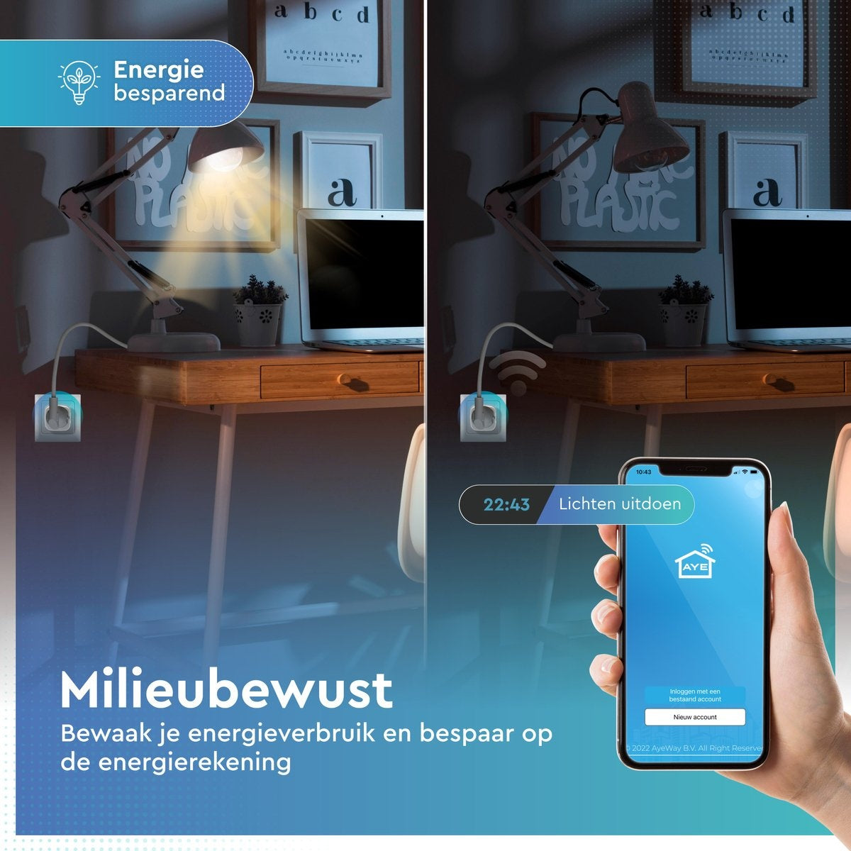 AyeWay Smart Plug avec compteur d'énergie - Smart Plug - Prise WiFi - Fonctionne avec Google Home & Alexa - iOS & Android - 1 pièce