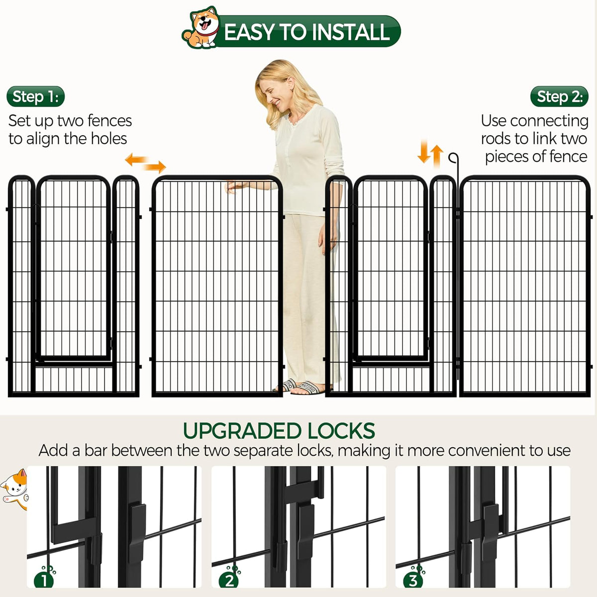 Enclos pour chiens Yaheetech avec porte - 8 panneaux - 71 x 120 cm par panneau - Noir