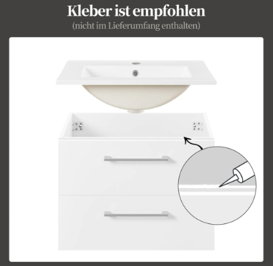 Meuble de salle de bains Yaheetech avec lavabo - Blanc brillant - 61 x 39,5 x 45,5 cm - Fixation murale, 4 tiroirs, lavabo en céramique