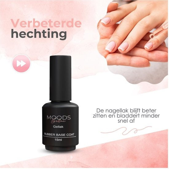 Moods Gellac - Rubber Base Coat - Vernis à ongles - Gellac Starter Pack - Ongles - Gellac Set - 15 ML