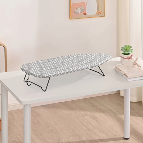 STAUS&BACH Ironiq - Petite planche à repasser de table (100 % coton) avec crochet de suspension - Dimensions : 76,5 x 30,5 cm - Mini planche à repasser - Pour les voyages - Gris