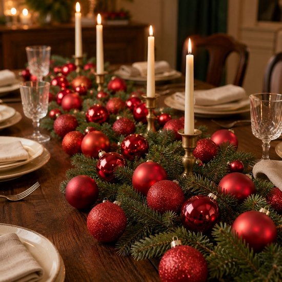 Lot de 42 boules de Noël Mica Decorations - Des boules de Noël pour une base solide - Décorations de Noël mates, brillantes et pailletées - Pics de différentes tailles - Ø 7 cm - Rouge