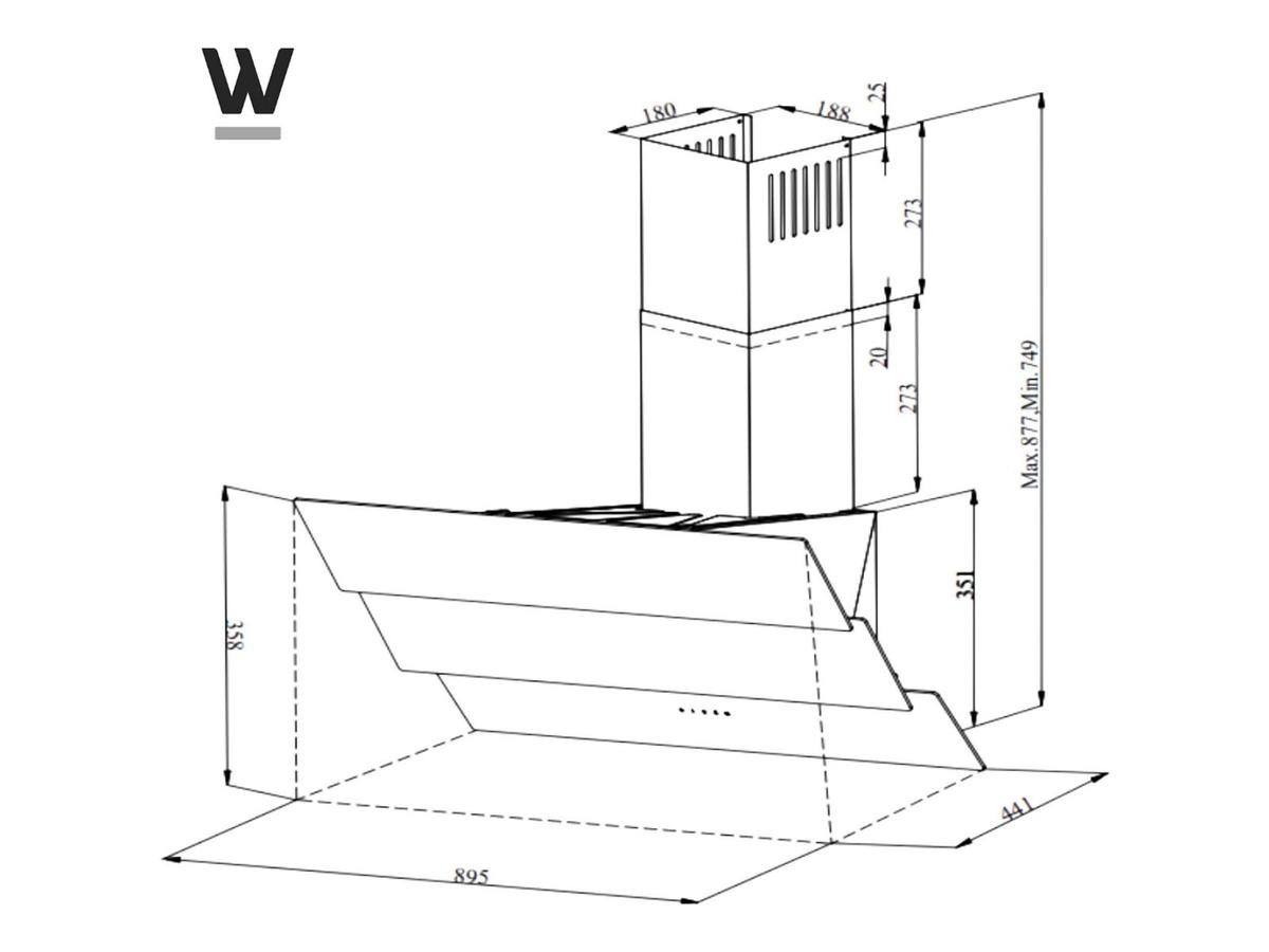 Hotte aspirante inclinée Wiggo - Modèle Triple Glas ECO - 90 cm - Noir