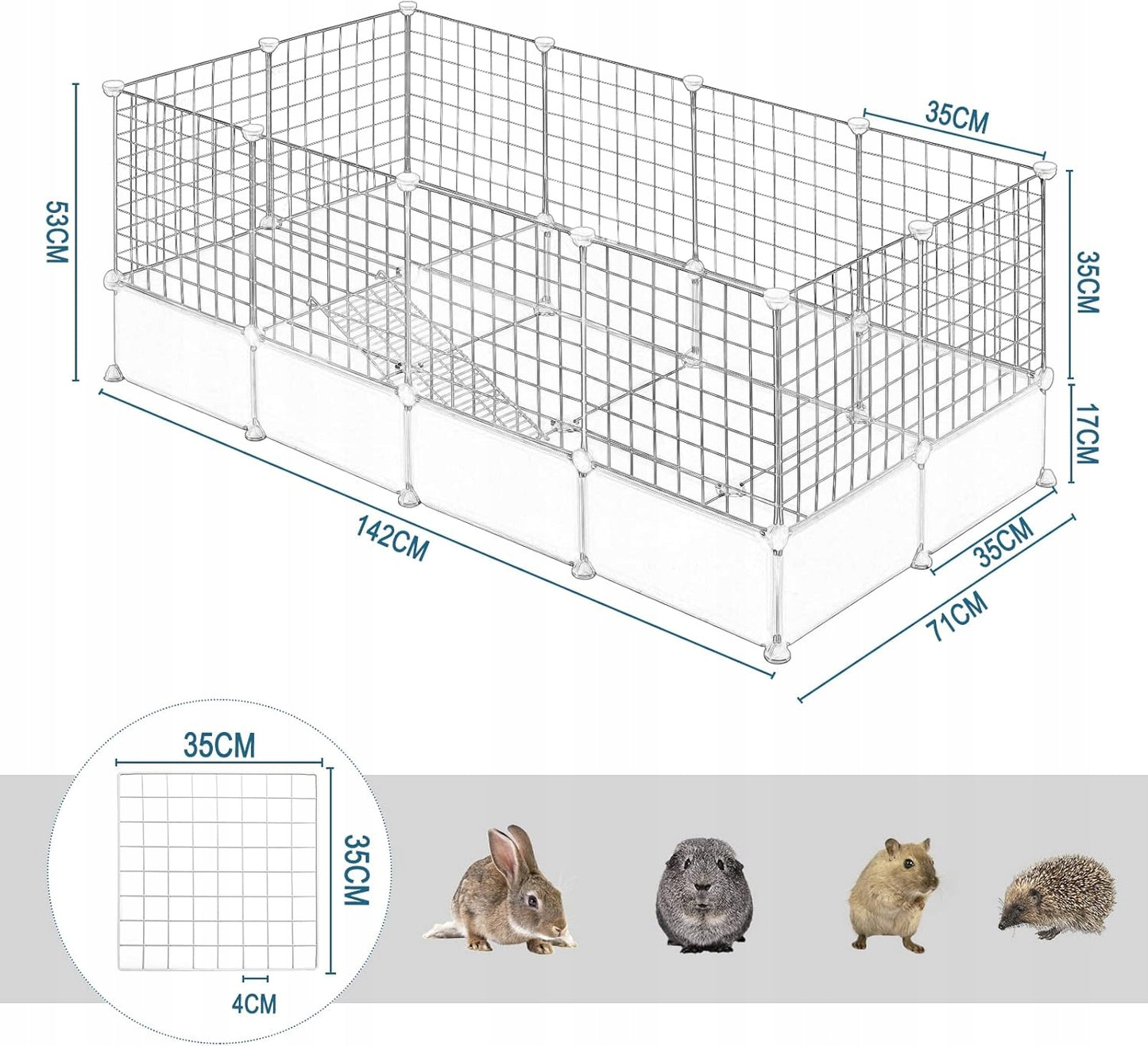 Enclos modulaire pour animaux Eugad avec fond - Blanc - 142 x 71 x 53 cm