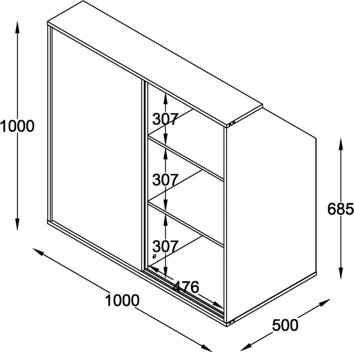 VDD armoire murale inclinée armoire - blanc - 100x100x50 cm - portes coulissantes - étagères et tringle à vêtements