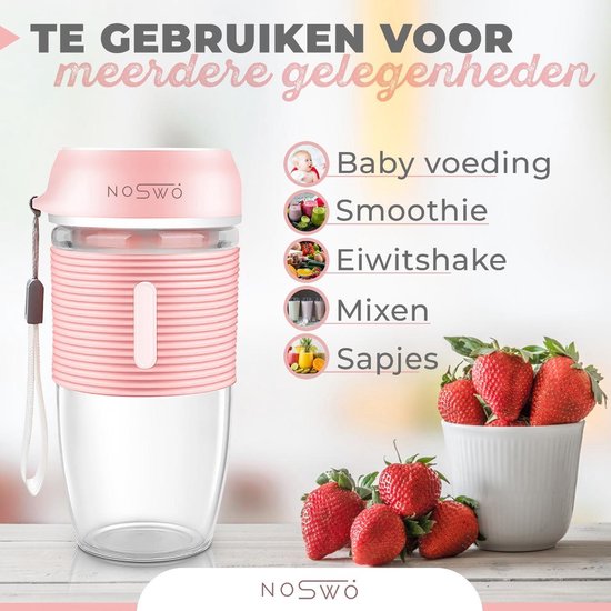 Noswo Blender To Go - Blender portable - Blender portable - Mini Blender pour les déplacements - Smoothie Maker - Blender sans fil - Rose