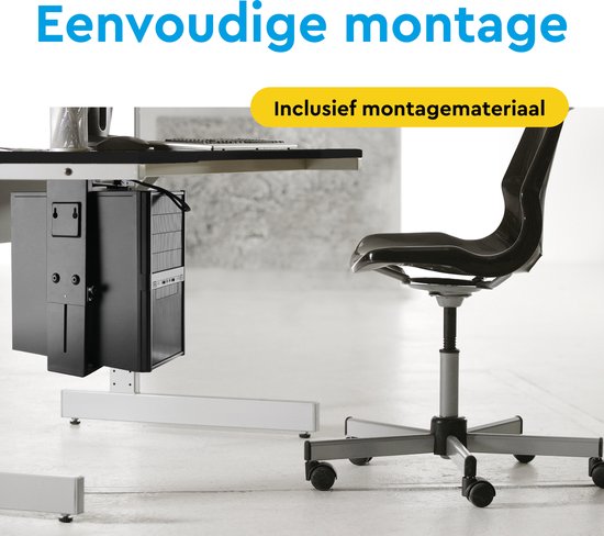 BRASQ Universal CPU Holder Black - Support CPU réglable - Gestion des câbles - Rotation à 360 degrés - Capacité 10 KG