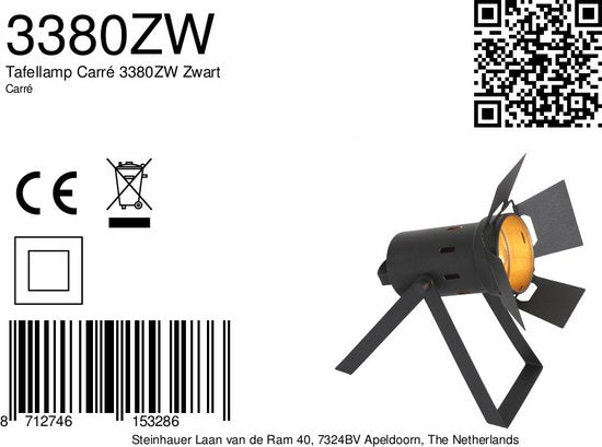 Lampe de table Carré 3380ZW - lampe industrielle noire en métal et plastique, inclinable, douille E27, Mexlite