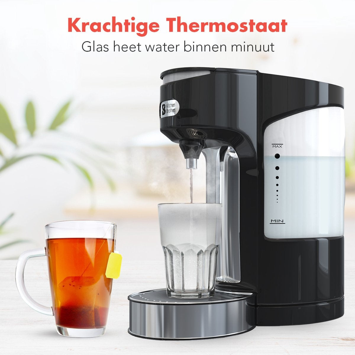 KitchenBrothers  Distributeur d'eau chaude - 2L  - 27,8  x 17,20 x 28  - 3000W - inox/noir