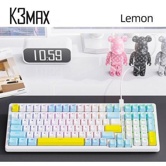 Fuegobird K3MAX Mechanical Gaming Keyboard - 100keys - Gasket Mod - Red Switch - QWERTY - Mechanical RGB Backlight Keyboard - Lemon