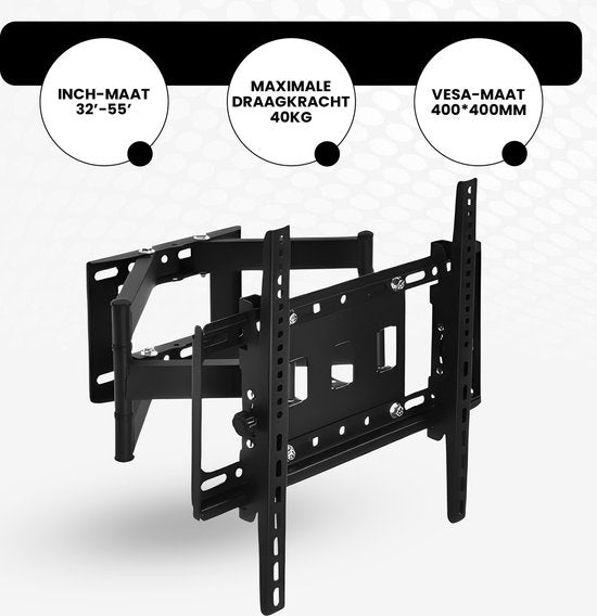 Bayt TV Bracket - Support mural pour TV - Rotatif - Inclinable - 32 pouces à 55 pouces - Jusqu'à 40 kg - Noir