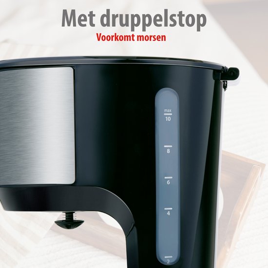 Cafetière Alpina à filtre 750 W - Cafetière avec filtre réutilisable - Cafetière avec carafe en verre de 1,25 L - 10 tasses de café à la fois - Cafetière anti-gouttes