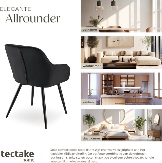 tectake®- Chaise en velours avec motif surpiqué - Chaise de salle à manger moderne - Chaise baquet - Chaise de salon, de salle à manger, de salle de séjour ou de coiffeuse - Couleurs div. - Noir/noir