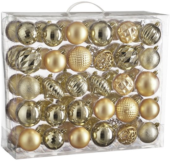 Lot de boules de Noël Mica Decorations - 60 pièces - Ø 7 cm - Incassables - Couleur champagne