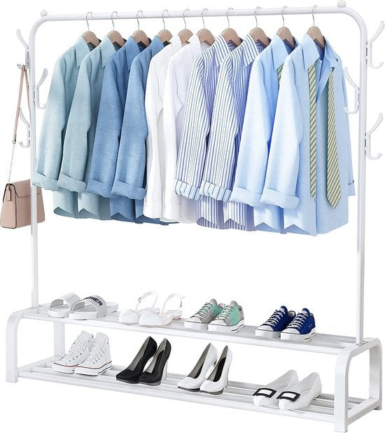Portant à vêtements - Avalo - Métal - 110x33x150 CM - Dressing / Vestiaire de chambre - Rangement pour chaussures - Blanc