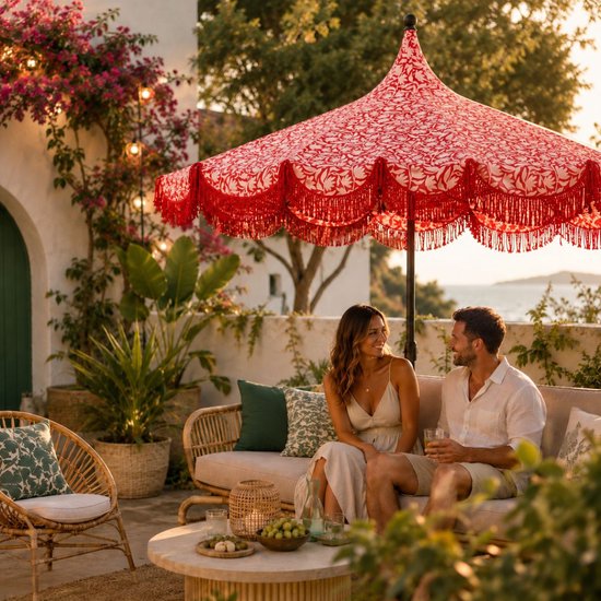 Mica Decorations Kelly Parasol avec sac de transport - Parasol à mât 238 x Ø235 cm - Parasol de jardin ou de balcon - Polyester, acier - Rouge