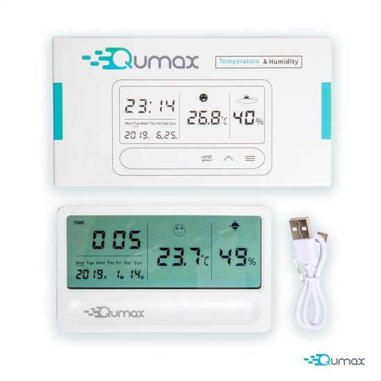 Qumax Digital Hygrometer - Thermomètre d'intérieur - Humidimètre avec batterie semestrielle - Blanc